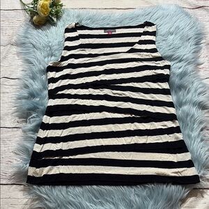 Vince Camuto Black White Stripe Tiered Sleeveless Top sz M